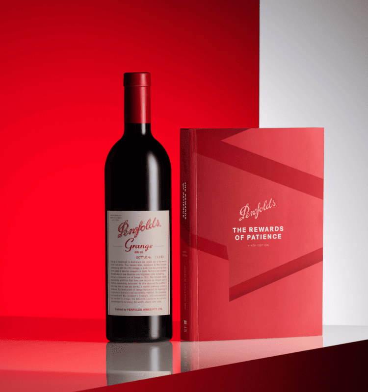 Penfolds Grange alongside Rewards of Patience book